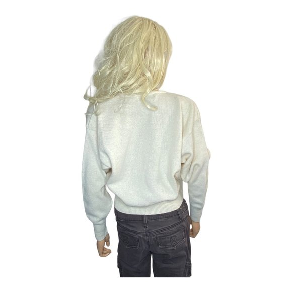 Vintage Jaeger Wrap Cardigan Cropped Jumper Lambswool Angora Ivory Sexy S/M 90's - Picture 5 of 16